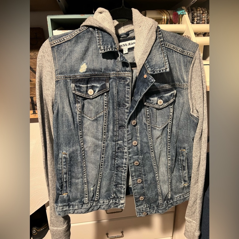 NWOT Express Sweatshirt Hooded Denim Jacket
